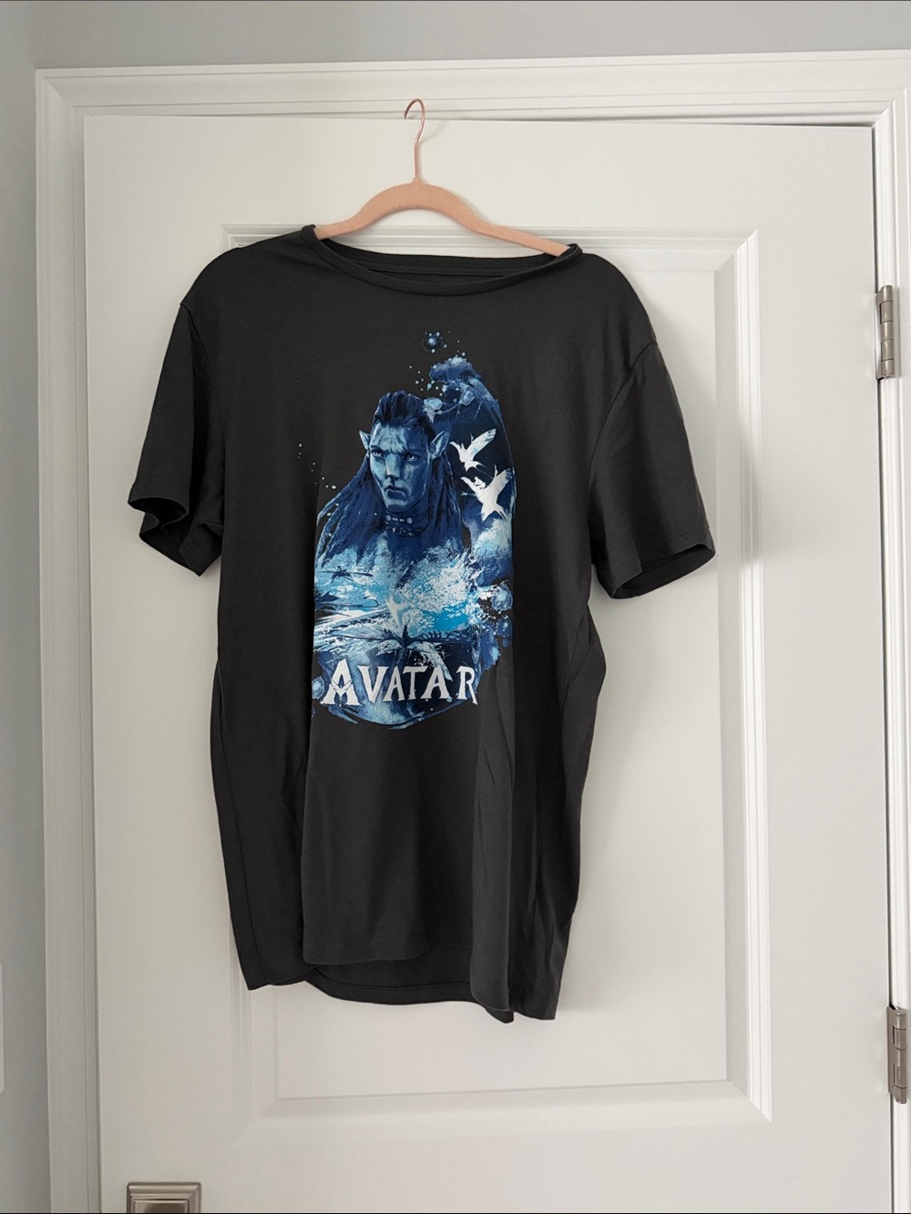 Black Avatar Graphic Short-Sleeve Tee with Blue Print